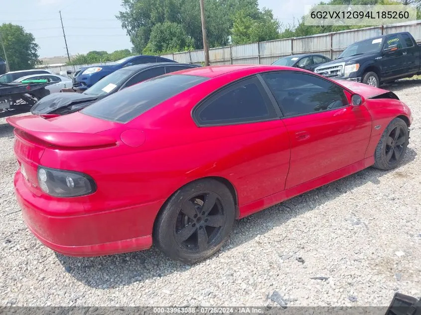 2004 Pontiac Gto VIN: 6G2VX12G94L185260 Lot: 39963088