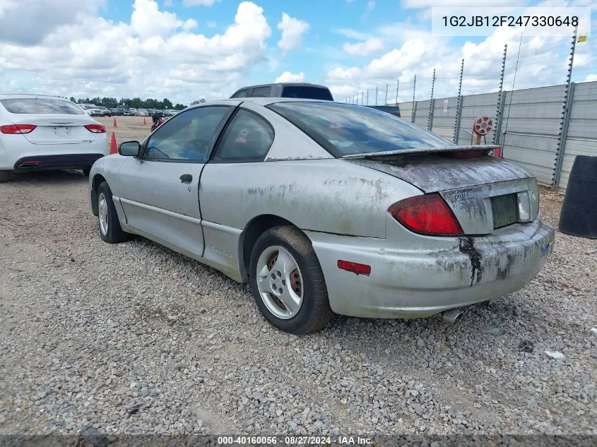 2004 Pontiac Sunfire VIN: 1G2JB12F247330648 Lot: 40160056