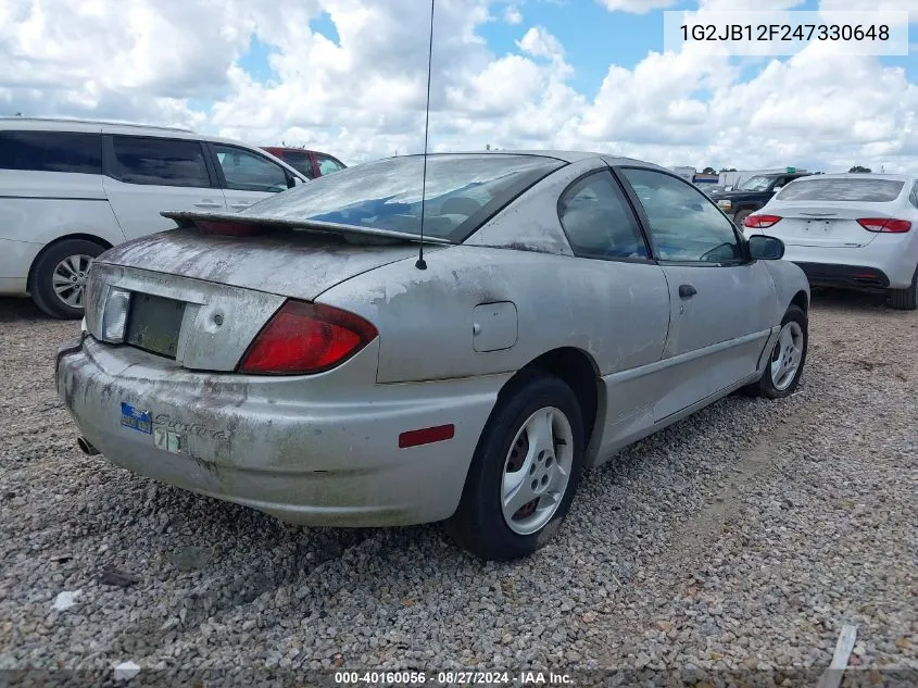 2004 Pontiac Sunfire VIN: 1G2JB12F247330648 Lot: 40160056