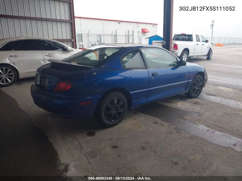 2005 Pontiac Sunfire VIN: 3G2JB12FX5S111052 Lot: 40093348