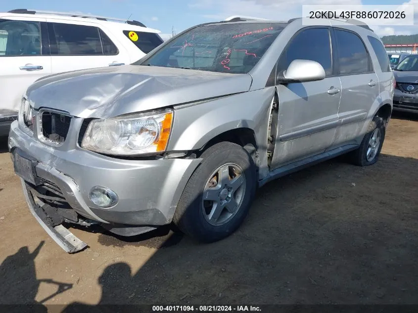 2008 Pontiac Torrent VIN: 2CKDL43F886072026 Lot: 40171094