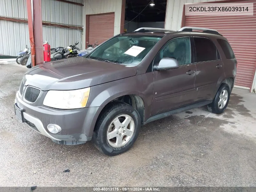 2008 Pontiac Torrent VIN: 2CKDL33FX86039314 Lot: 40313175