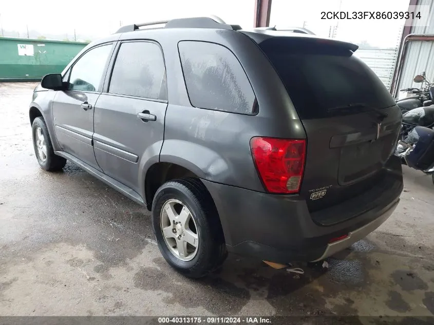 2008 Pontiac Torrent VIN: 2CKDL33FX86039314 Lot: 40313175