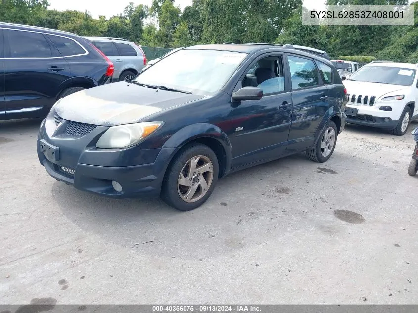 2003 Pontiac Vibe VIN: 5Y2SL62853Z408001 Lot: 40356075