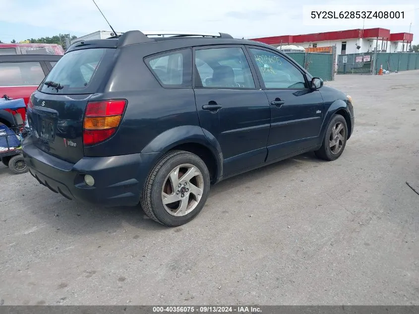 2003 Pontiac Vibe VIN: 5Y2SL62853Z408001 Lot: 40356075