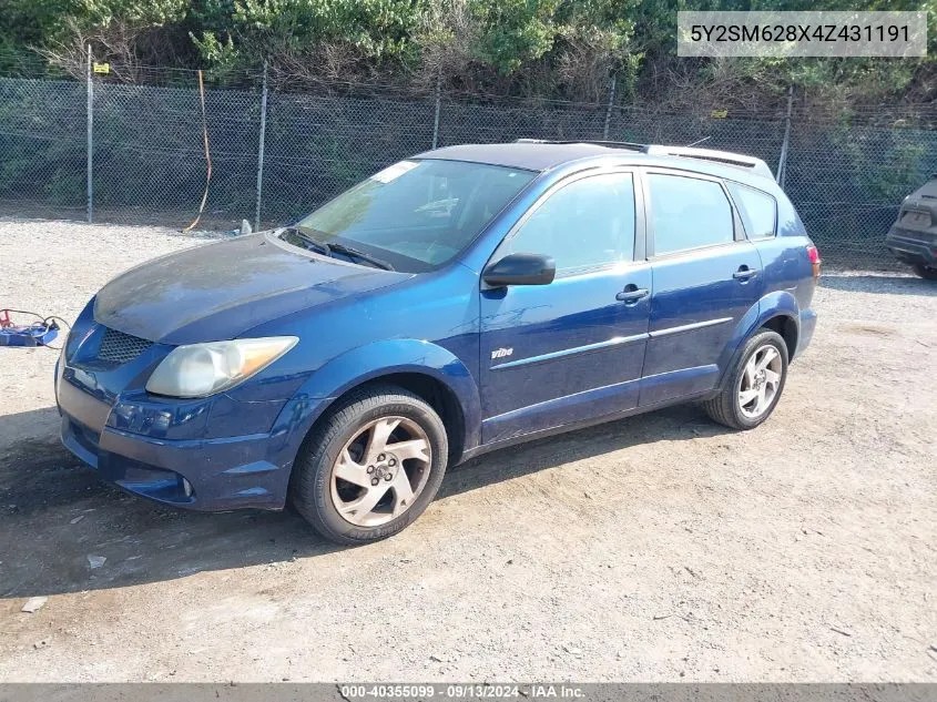 2004 Pontiac Vibe VIN: 5Y2SM628X4Z431191 Lot: 40355099