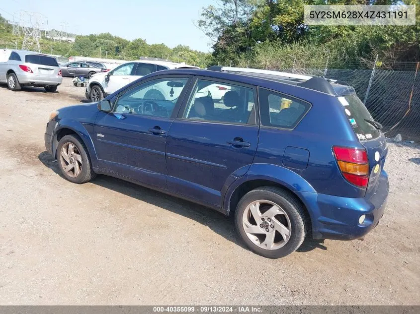 2004 Pontiac Vibe VIN: 5Y2SM628X4Z431191 Lot: 40355099