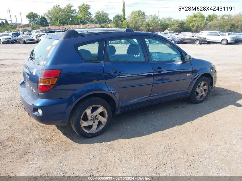 2004 Pontiac Vibe VIN: 5Y2SM628X4Z431191 Lot: 40355099