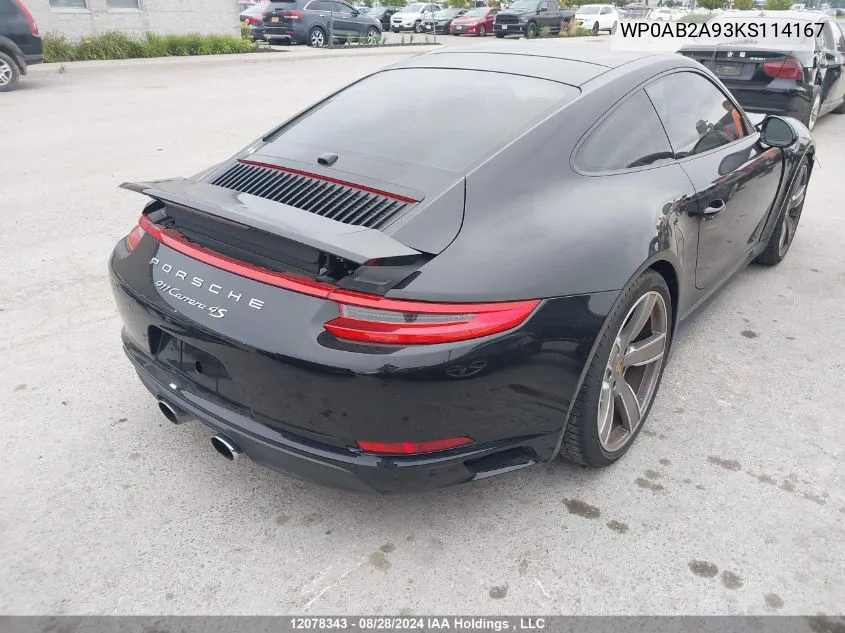 2019 Porsche 911 VIN: WP0AB2A93KS114167 Lot: 12078343