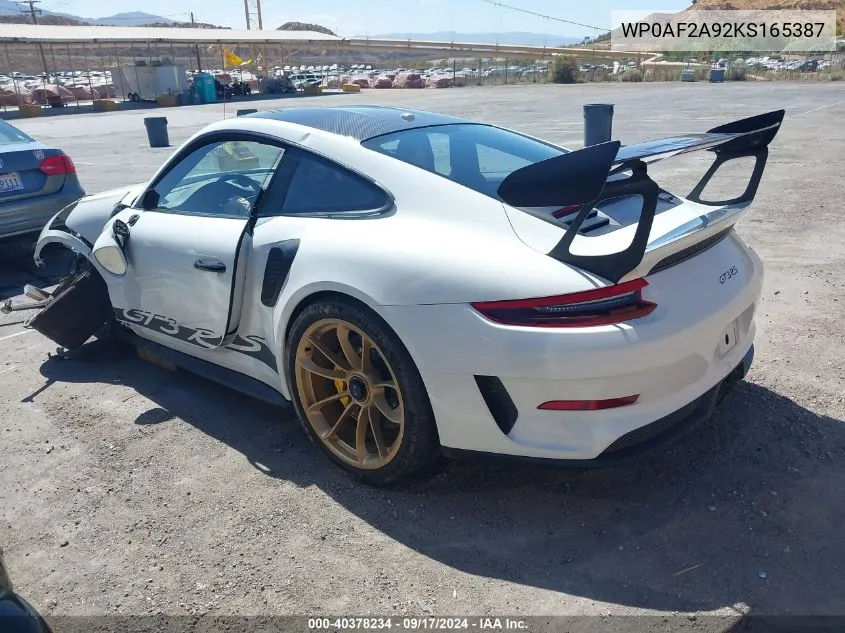 2019 Porsche 911 Gt3 Rs VIN: WP0AF2A92KS165387 Lot: 40378234