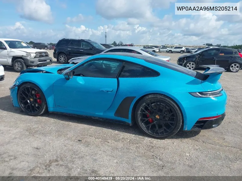 2021 Porsche 911 Carrera/Carrera 4 VIN: WP0AA2A96MS205214 Lot: 40149439