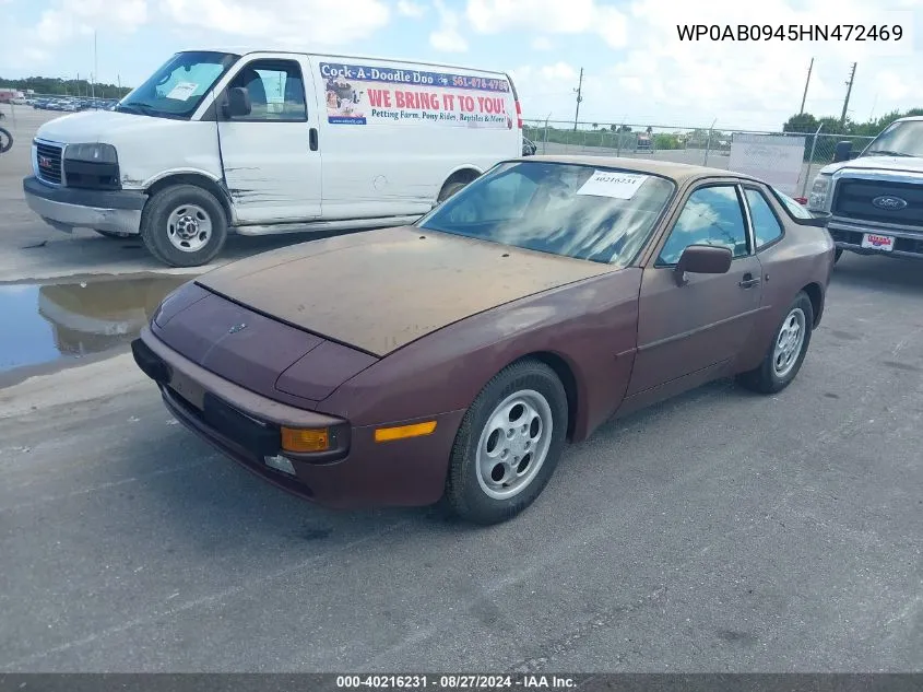 1987 Porsche 944 VIN: WP0AB0945HN472469 Lot: 40216231