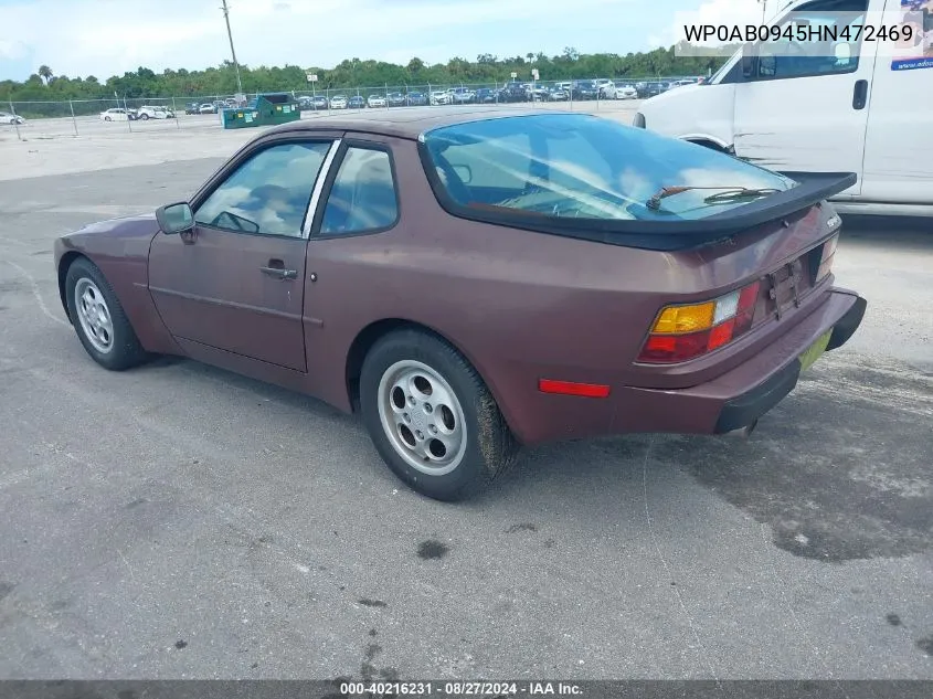 1987 Porsche 944 VIN: WP0AB0945HN472469 Lot: 40216231