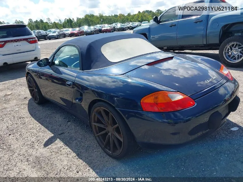 2000 Porsche Boxster VIN: WP0CA2981YU621184 Lot: 40243213