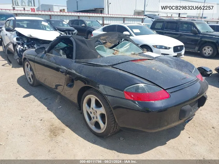 2002 Porsche Boxster S VIN: WP0CB29832U662257 Lot: 40111786