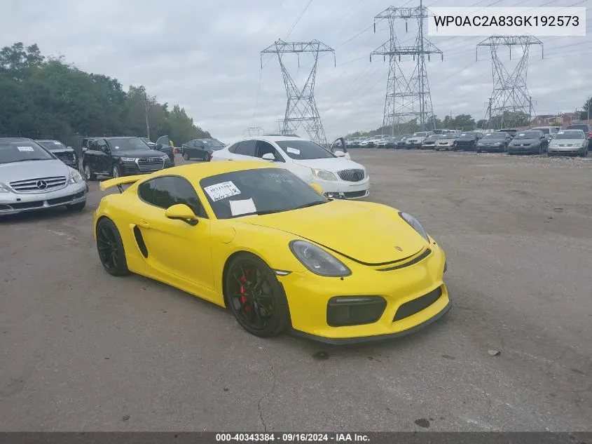 2016 Porsche Cayman Gt4 VIN: WP0AC2A83GK192573 Lot: 40343384