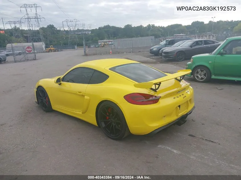 2016 Porsche Cayman Gt4 VIN: WP0AC2A83GK192573 Lot: 40343384