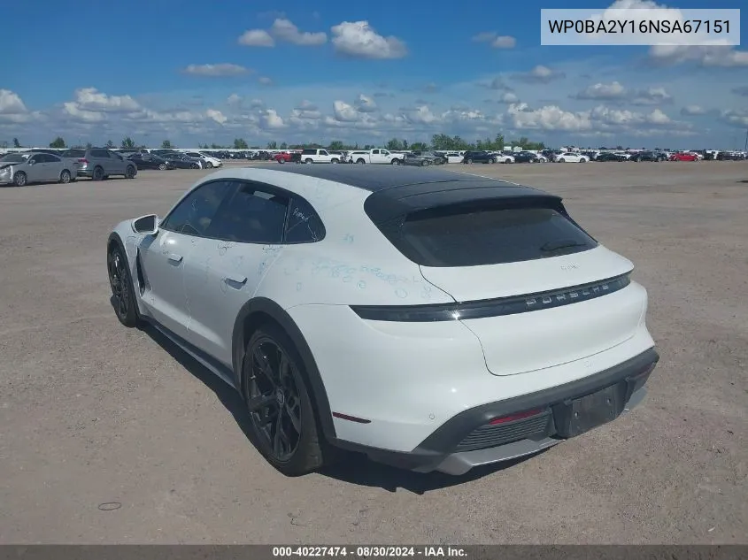 2022 Porsche Taycan Cross Turismo 4 VIN: WP0BA2Y16NSA67151 Lot: 40227474