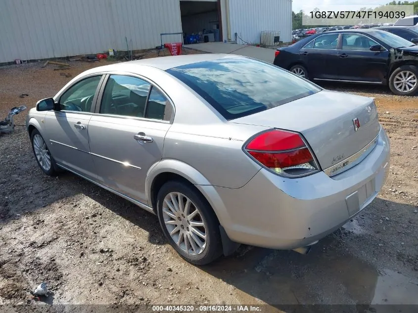 2007 Saturn Aura Xr VIN: 1G8ZV57747F194039 Lot: 40345320