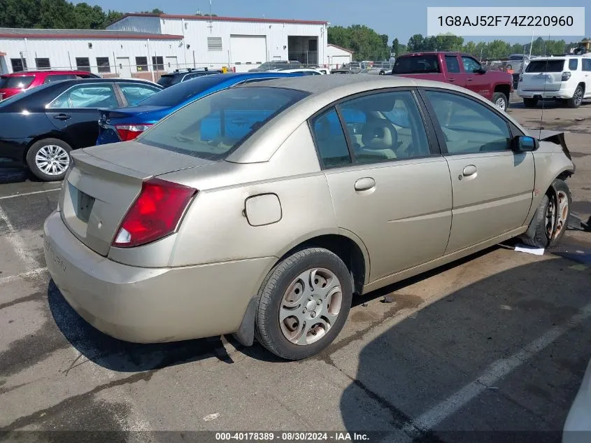 2004 Saturn Ion 2 VIN: 1G8AJ52F74Z220960 Lot: 40178389