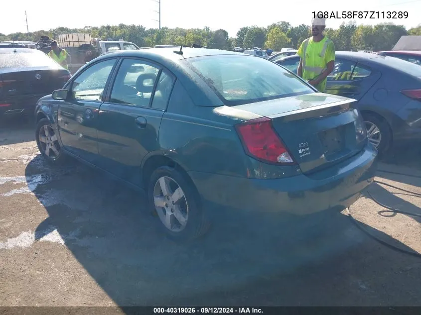 2007 Saturn Ion 3 VIN: 1G8AL58F87Z113289 Lot: 40319026