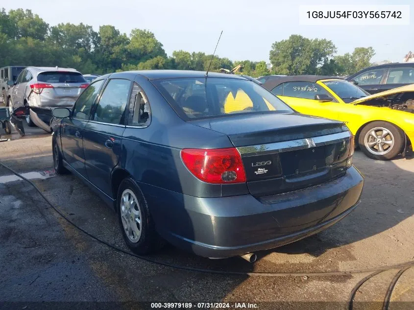 2003 Saturn L-Series L200 VIN: 1G8JU54F03Y565742 Lot: 39979189