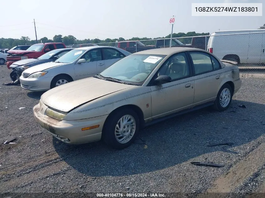 1998 Saturn Sl2 VIN: 1G8ZK5274WZ183801 Lot: 40104776