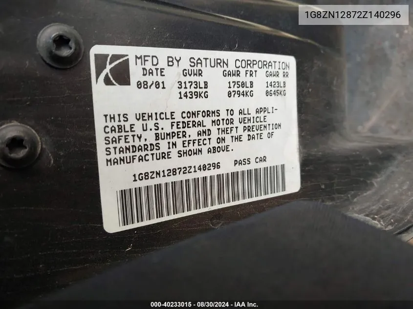 1G8ZN12872Z140296 2002 Saturn S-Series Sc1