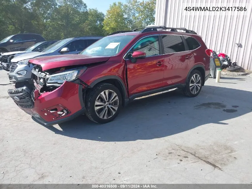 2019 Subaru Ascent Limited VIN: 4S4WMALD2K3417586 Lot: 40316508