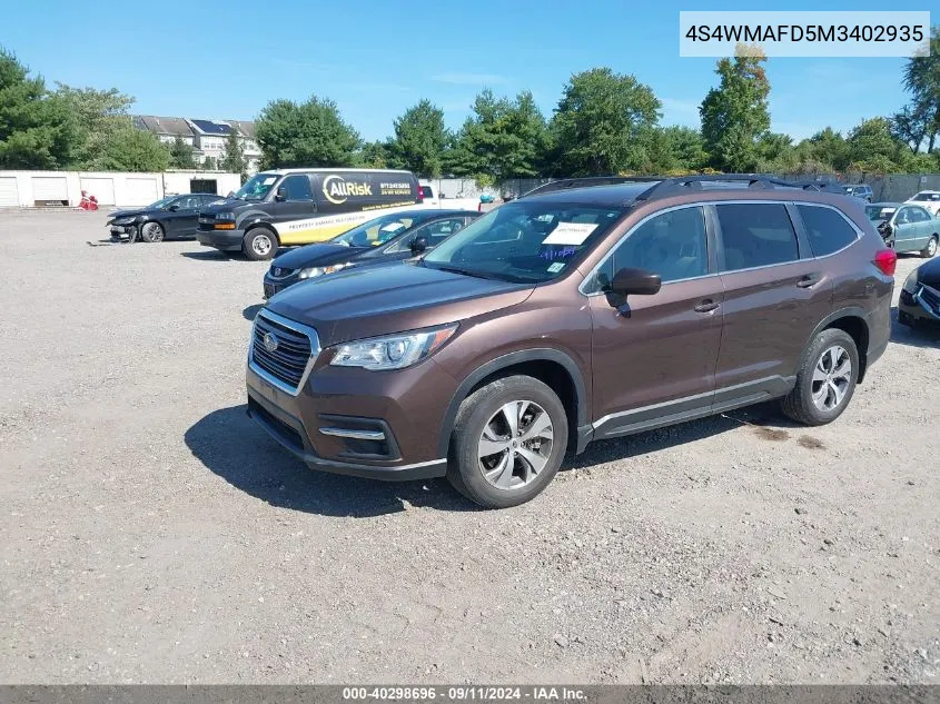 2021 Subaru Ascent Premium VIN: 4S4WMAFD5M3402935 Lot: 40298696