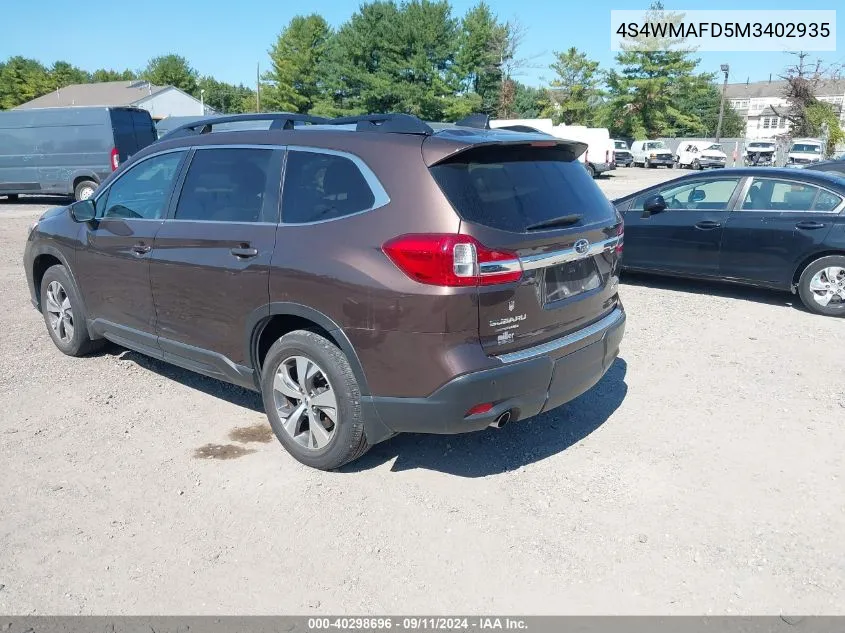 2021 Subaru Ascent Premium VIN: 4S4WMAFD5M3402935 Lot: 40298696