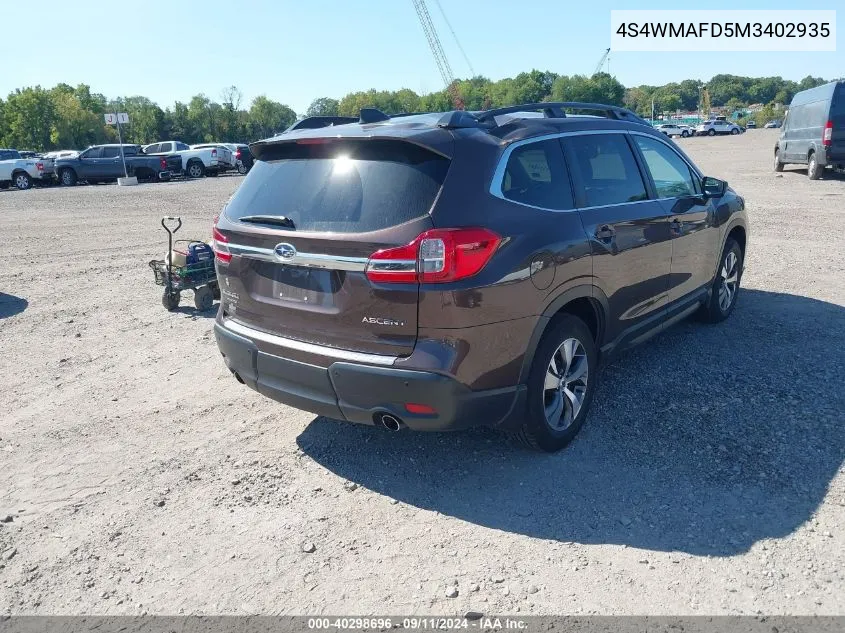 2021 Subaru Ascent Premium VIN: 4S4WMAFD5M3402935 Lot: 40298696