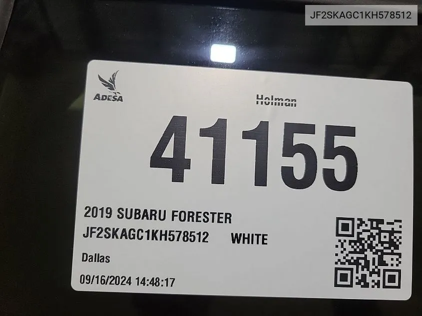 2019 Subaru Forester Premium VIN: JF2SKAGC1KH578512 Lot: 40383523