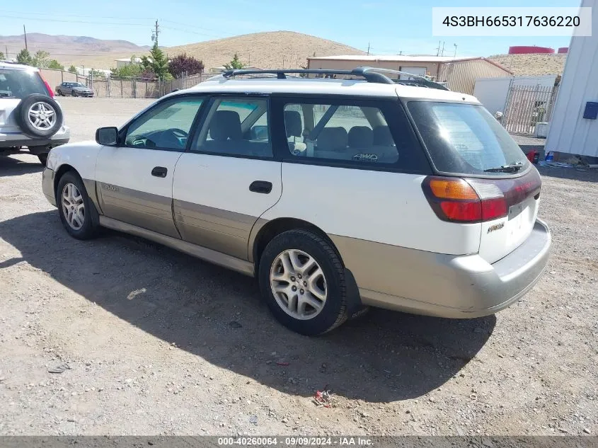 2001 Subaru Outback VIN: 4S3BH665317636220 Lot: 40260064