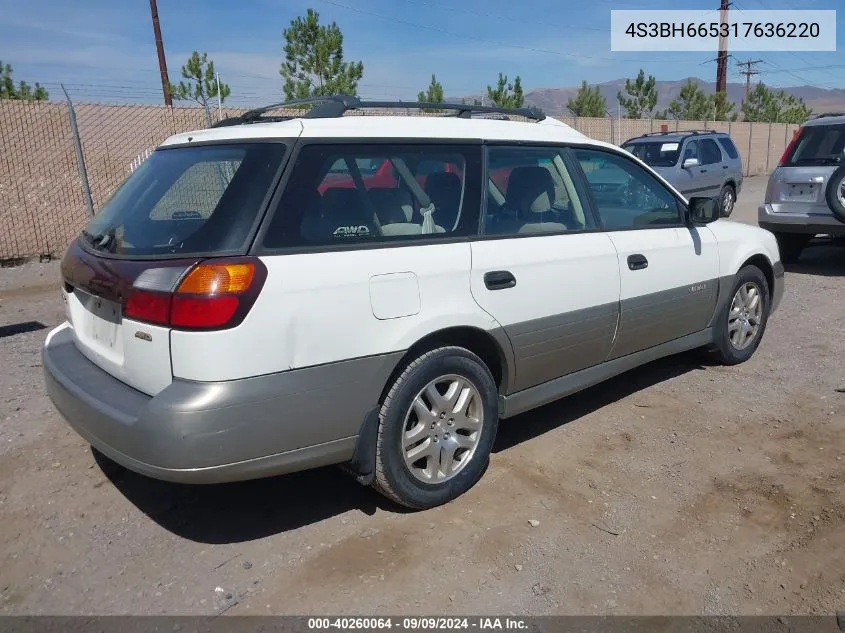 2001 Subaru Outback VIN: 4S3BH665317636220 Lot: 40260064