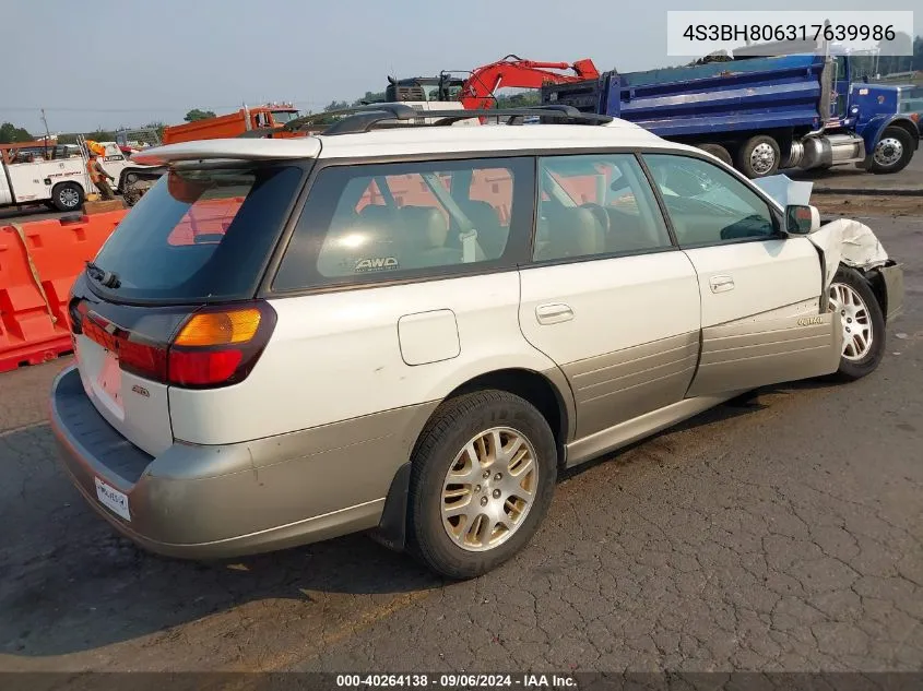 2001 Subaru Outback H6-3.0 VIN: 4S3BH806317639986 Lot: 40264138