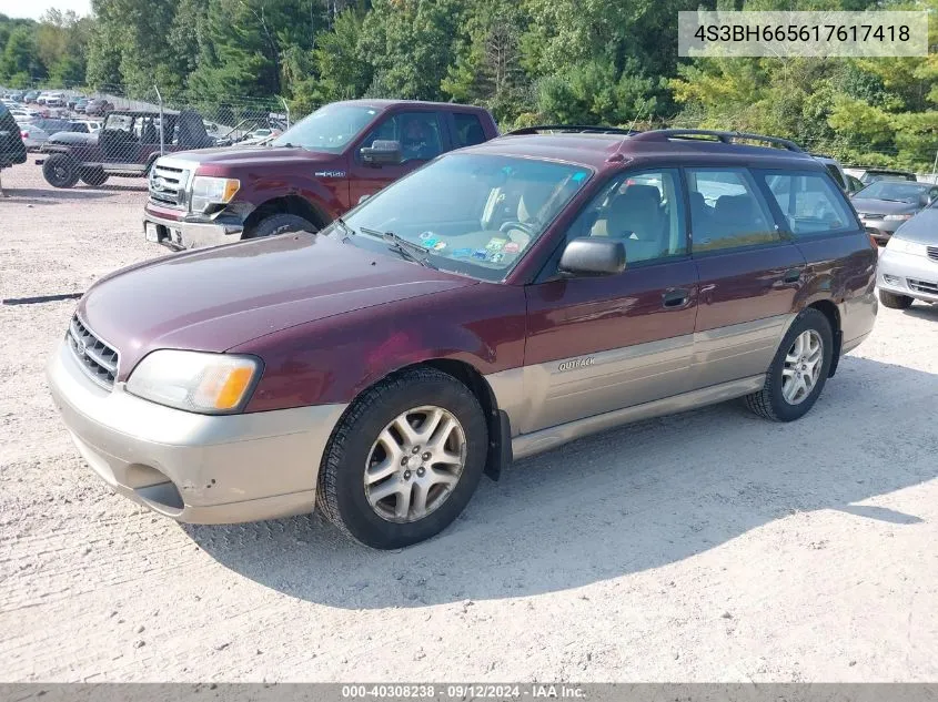 2001 Subaru Outback VIN: 4S3BH665617617418 Lot: 40308238