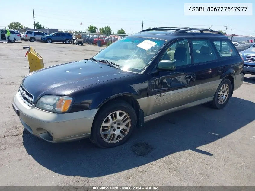 2002 Subaru Outback H6-3.0 L.l. Bean Edition VIN: 4S3BH806727647977 Lot: 40294920