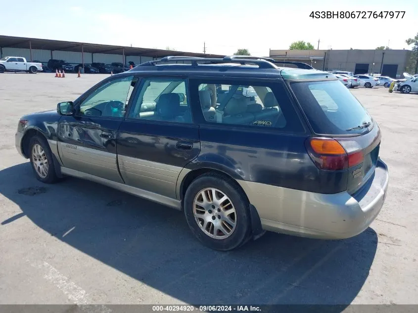 2002 Subaru Outback H6-3.0 L.l. Bean Edition VIN: 4S3BH806727647977 Lot: 40294920