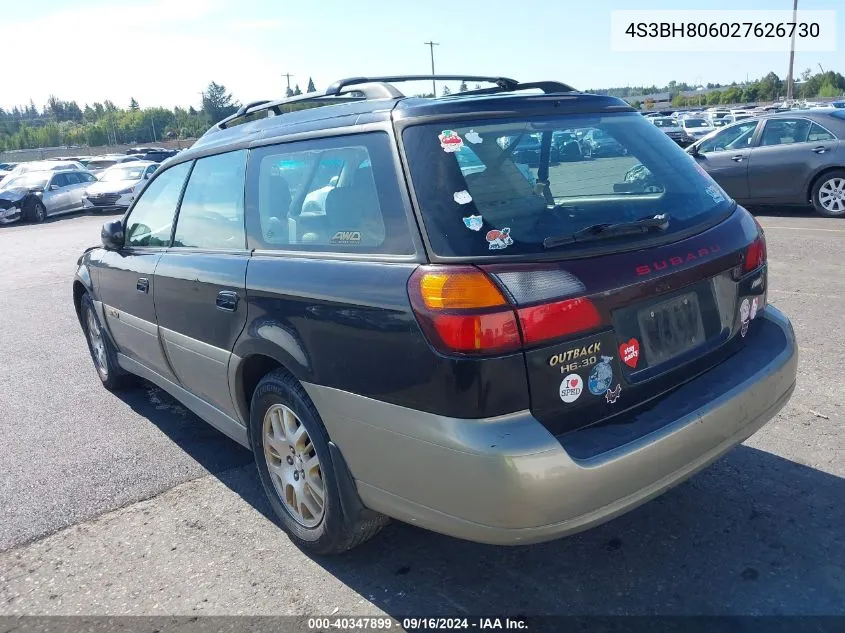 2002 Subaru Outback H6-3.0 L.l. Bean Edition VIN: 4S3BH806027626730 Lot: 40347899