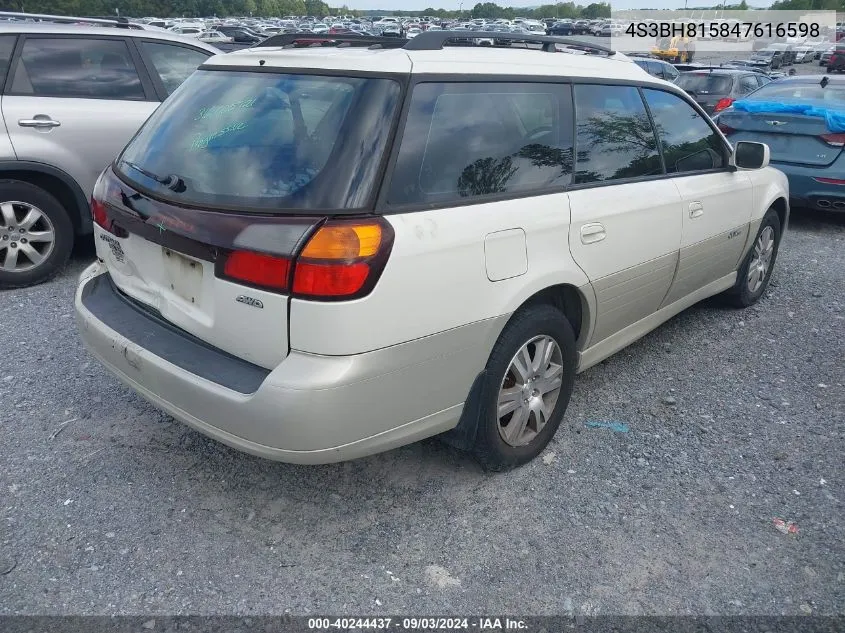 2004 Subaru Outback H6-3.0 W/35Th Anniversary Edition VIN: 4S3BH815847616598 Lot: 40244437