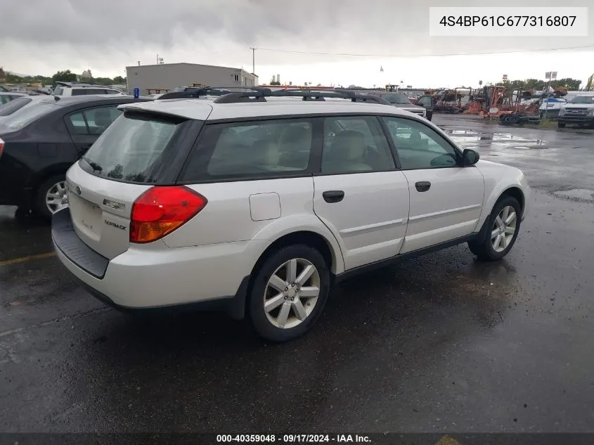 2007 Subaru Outback 2.5I VIN: 4S4BP61C677316807 Lot: 40359048