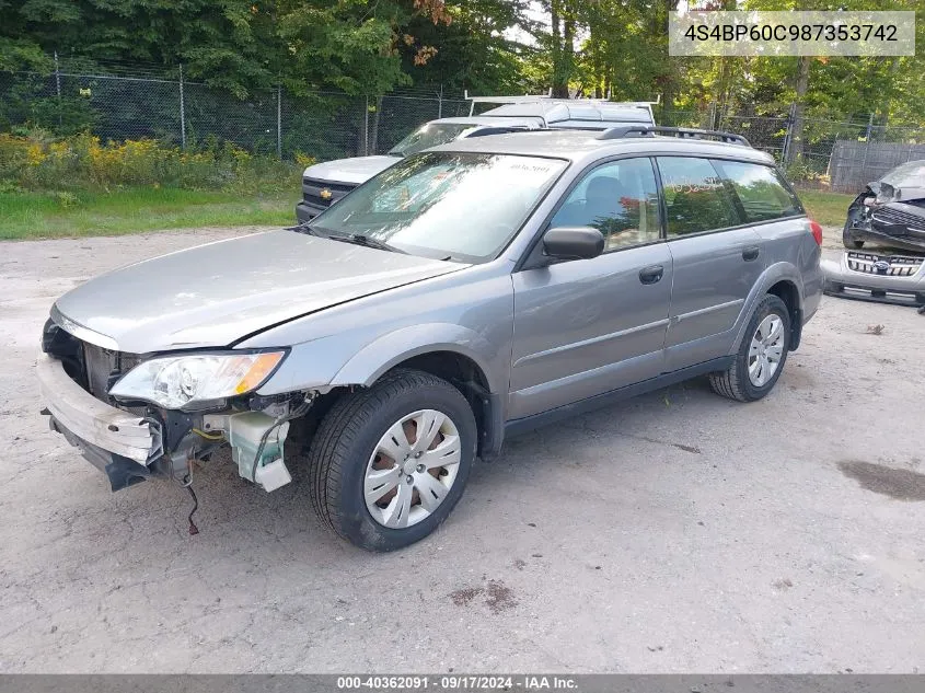 2008 Subaru Outback VIN: 4S4BP60C987353742 Lot: 40362091