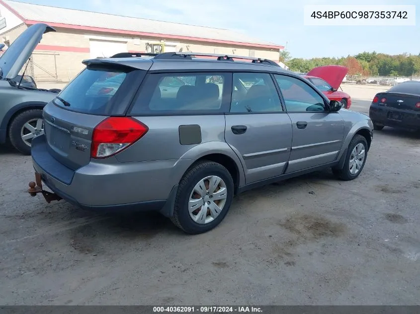 2008 Subaru Outback VIN: 4S4BP60C987353742 Lot: 40362091