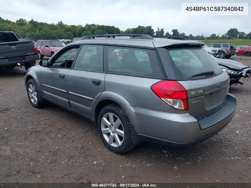 2008 Subaru Outback 2.5I/2.5I L.l. Bean Edition VIN: 4S4BP61C587340842 Lot: 40371782