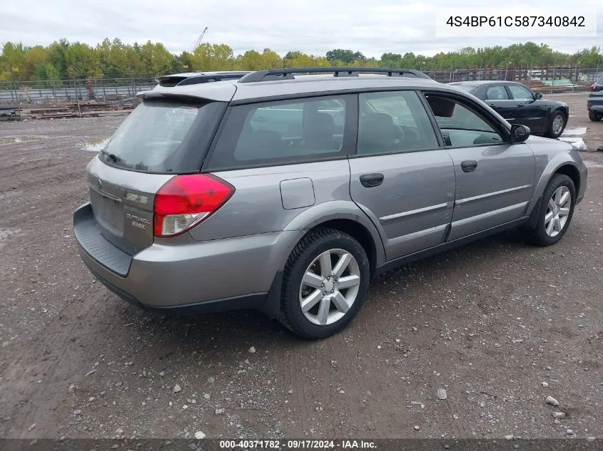 2008 Subaru Outback 2.5I/2.5I L.l. Bean Edition VIN: 4S4BP61C587340842 Lot: 40371782