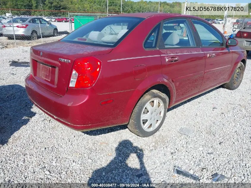 2008 Suzuki Forenza VIN: KL5JD56788K917820 Lot: 40338477