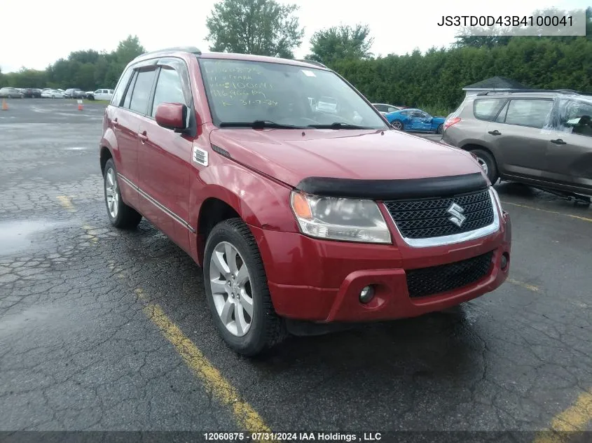 2011 Suzuki Grand Vitara Xsport VIN: JS3TD0D43B4100041 Lot: 12060875