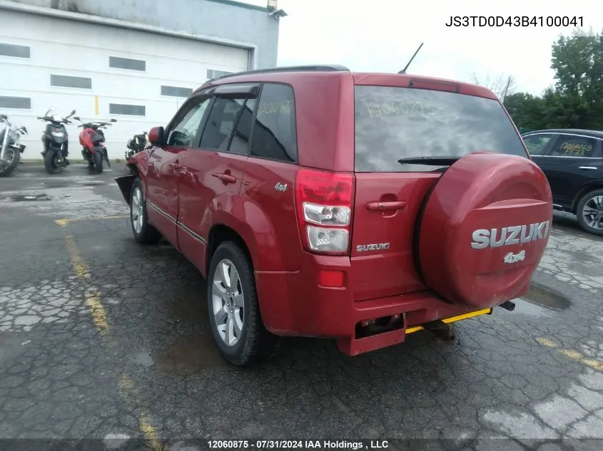 2011 Suzuki Grand Vitara Xsport VIN: JS3TD0D43B4100041 Lot: 12060875