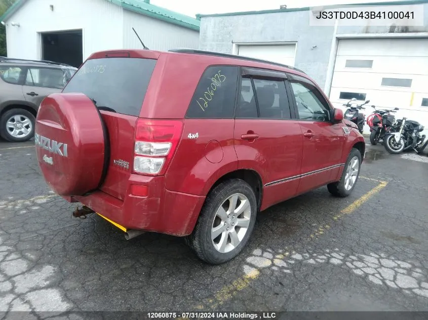 2011 Suzuki Grand Vitara Xsport VIN: JS3TD0D43B4100041 Lot: 12060875